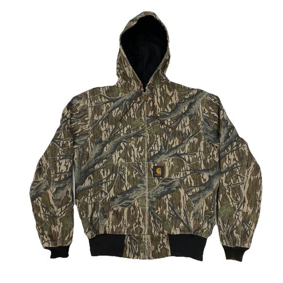 90s Vintage Carhartt Mossy Oak Camo Jacket Made USA Duck Canvas Hooded M - Picture 1 of 13